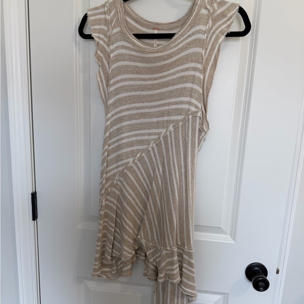 Free People Beige and White Striped Top